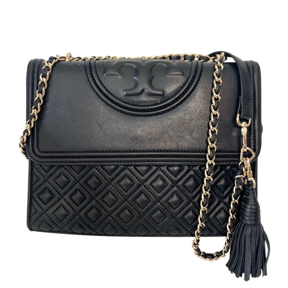 Tory Burch Handbags - Tory Burch Fleming Leather Convertible Shoulder Bag Crossbody Black Chain Logo